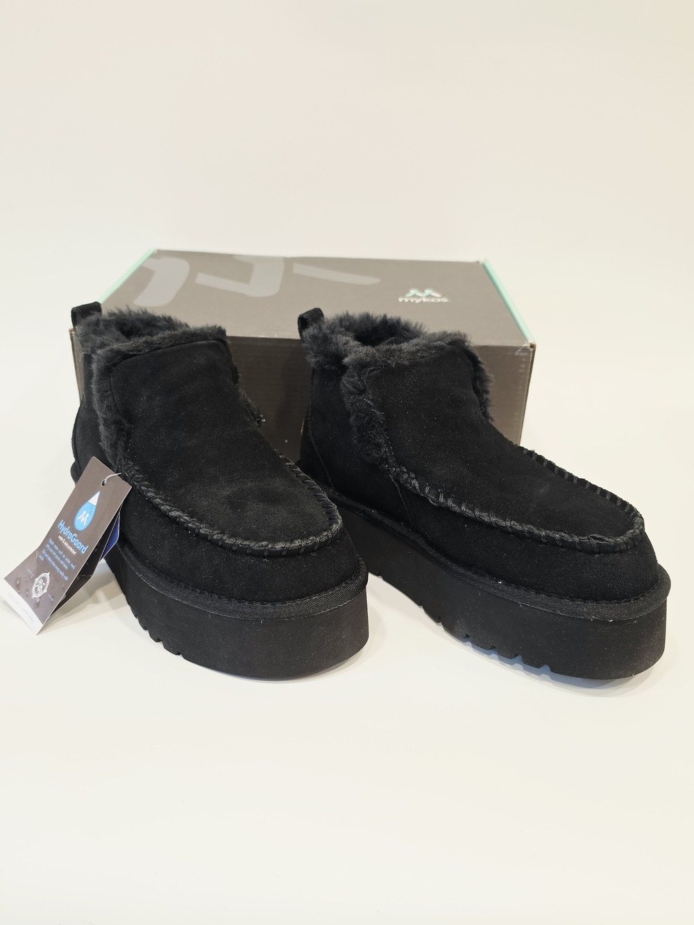 Mykos Britt Women's Black Suede Faux-Fur Platform Ankle Booties Size US 7